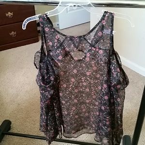 Ruffle floral cold shoulder  high low blouse